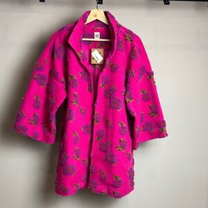 ivy jane Hot Pink Floral Teddy Jacket with Purple Embroidery woman’s size M